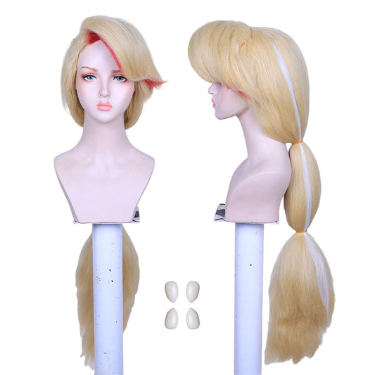 FantaLook Long Blonde with Pink Cosplay Wig with Fangs for Women Costume