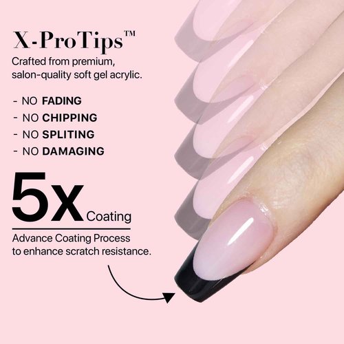 SXC Cosmetics French Tip Press On Nails – Black Series, Short Coffin, X-Pro Tips Starter Kit | 160PCS, 16 Sizes, 5 Styles, Beginner-Friendly