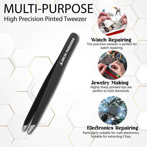 Delta Tweezer Eyebrow Tweezers for Women Facial Hair Pinzas Para Cejas Professional Stainless Steel Ingrown Facial Hair Removal Tweezer Men & Beauty & Personal Care Tools (1, Black)