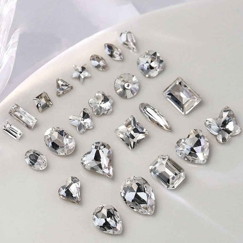 48Pcs Mix Clear White Nail Rhinestones Nail Charms,3D Heart Butterfly Nail Gems Charms for Nails Luxury Shiny Star Flower Nail Crystals Nail Charm for Women Nail Designs Nail Supplies Nail Accessories