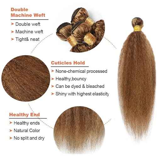 28 30 32 Inch Honey Blonde Bundles 2 Tone Brown Mixed With Blonde Kinky Straight Bundles Human Hair Weave 8A Grade Brazilian Virgin Remy Human Hair Extensions