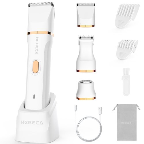 HEBECA Bikini Trimmer for Women, 3in1 Electric Razor for Women with Facial Trimmers & Intimate Shaver for Sensitive Skin, Waterproof Wet & Dry Use Rechargeable Pubic Hair Trimmer Removal