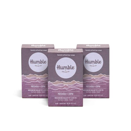 HUMBLE BRANDS Handcrafted Bar Soap, Organic Cold Processed Soap Bars, Moisturizing Face & Body Cleanser - Patchouli & Copal - 3 pack