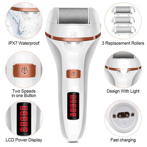 DanByte 2 Pack Electric Foot Files Callus Remover Kit with 20in1 Pedicure Kit, 6Pack Roller Heads, 2Speed, Battery Display for Removing Cracked Heels & Hard Skin