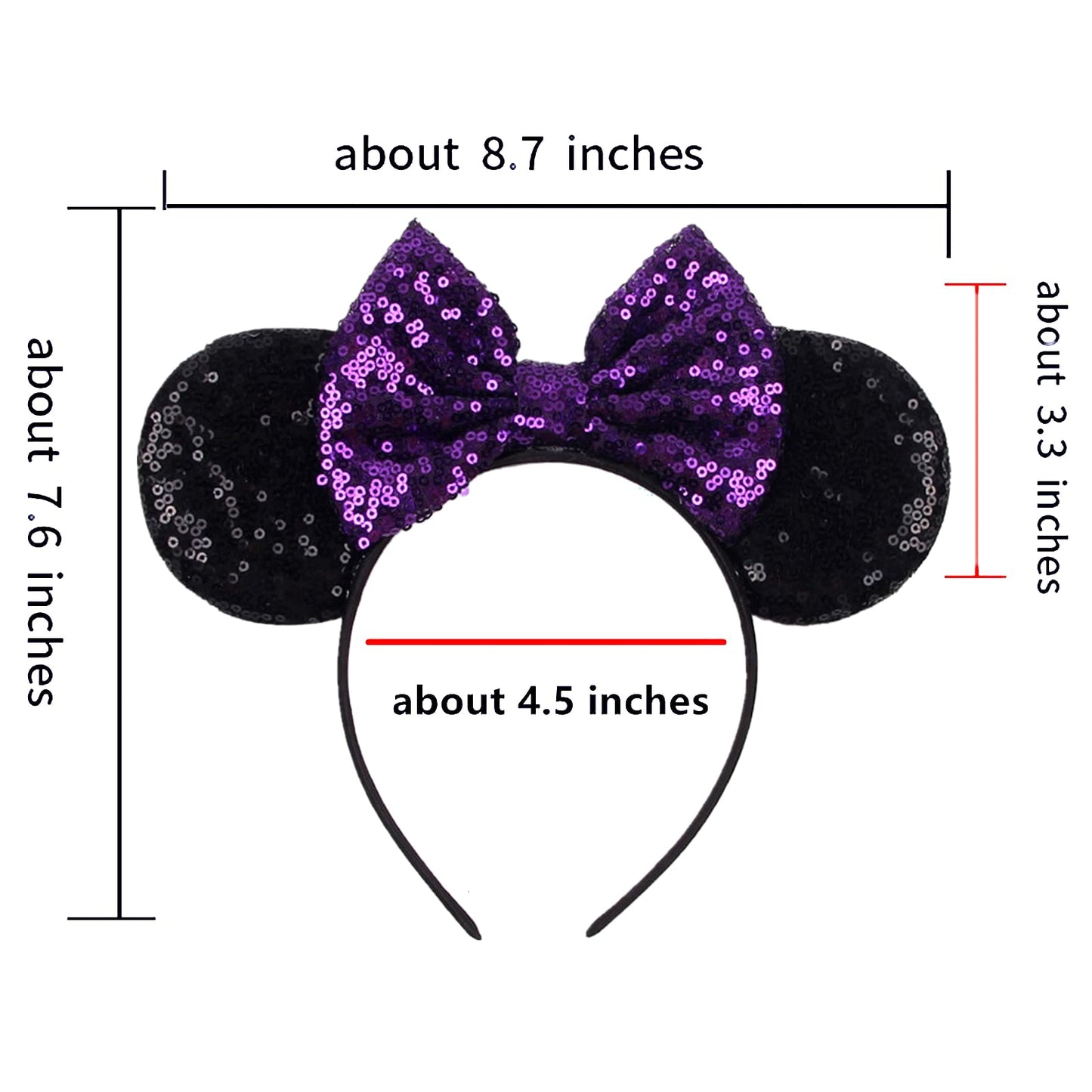 JOYFISCO Mouse Ears Headbands Shiny Bow Mouse Ears Headband Glitter Party Princess Decoration Cosplay Costume for Women Girls