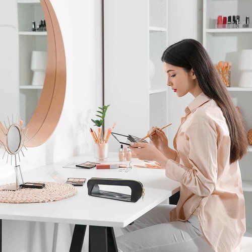 1 PACK Clear Makeup Bag, Leather Makeup Brush Bag, Double Sided Clear Toiletry Bag for Women, Portable Brush Bag Transparent Travel Cosmetic Bag, Makeup Case with Zipper