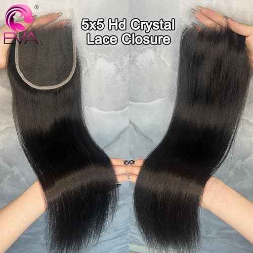 SKINLIKE Real HD Lace Frontal Human Hair Pre Plucked Natural Hairline Invisible Closure Ultra Thin Swiss HD Lace Bleach Knots Closure Human Hair with Baby Hair (5x5 Hd Straight, 14 inch)