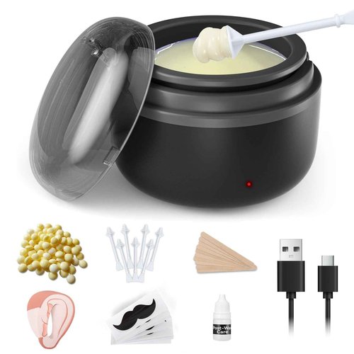 AUZEAL Nose Wax Kit Men, Ear Hair Removal For Men, Ear Hair Waxing Kit with 100 g Wax, 40 Nose Sticks, 20 Times Use, Usb Rapid Heating, Constant Temperature, Painless, Black