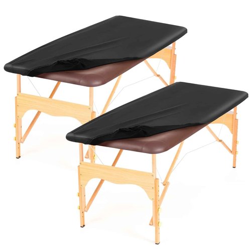 Macarrie 2 Pcs PU Leather Massage Table Cover Sheet Vinyl Protector Waterproof Massage Sheets for Tables 28''-31'' Wide, 74'' Long(Black)