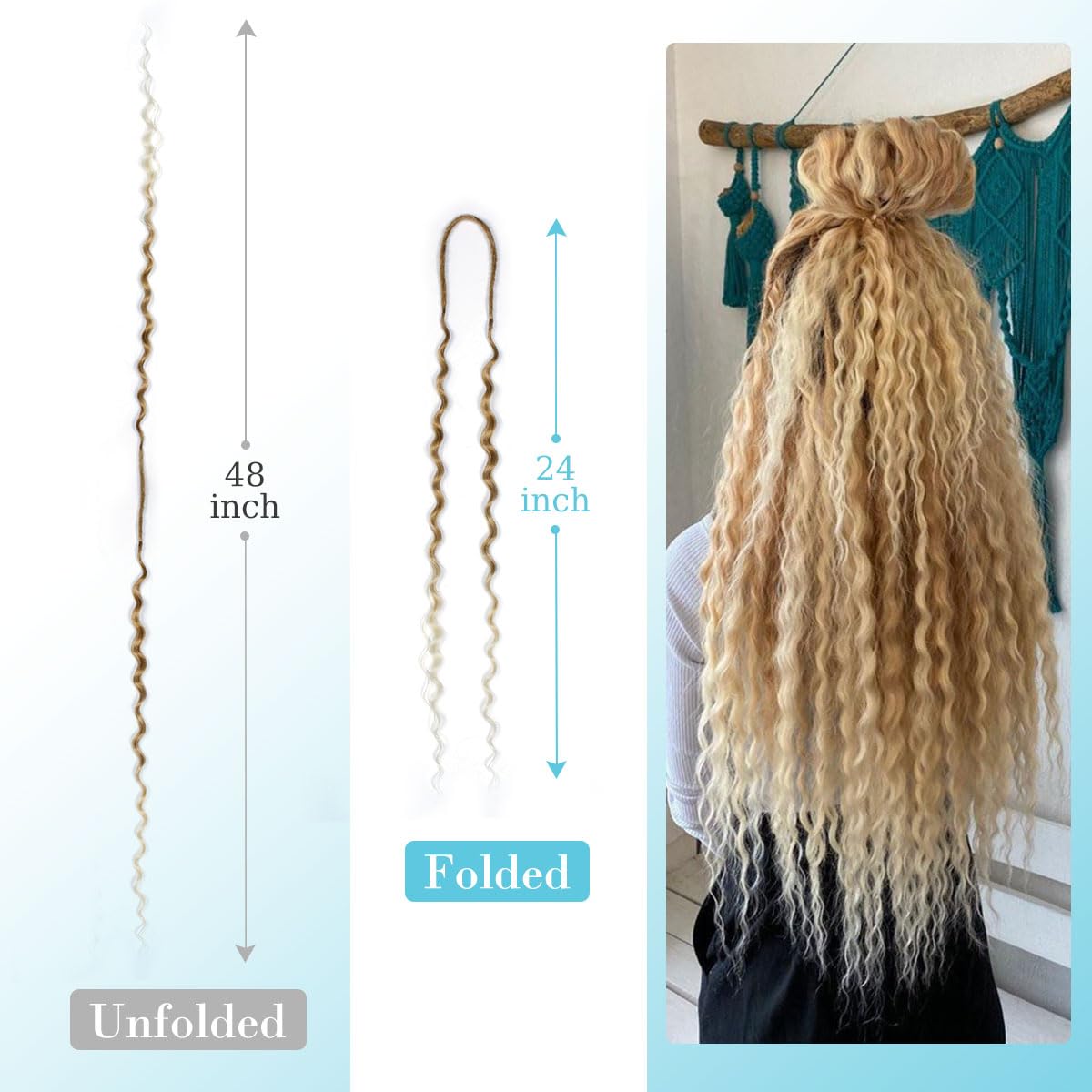 Sangtok 24 inch DE Curly Dreadlock Extensions, 10pcs Synthetic Double Ended Dreads Extensions with Curly Ended Ombre Dark Brown Wavy Dreadlock Extensions for Women