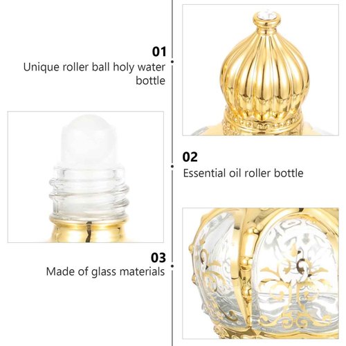 Housoutil 10ml Essential Oil Glass Roller Bottle, 20PCS Refillable Vintage Perfume Bottles, Middle Eastern Style Glass Roll on Dispenser with Cap for Thai Amulet Essential Oil Catholic Baptism
