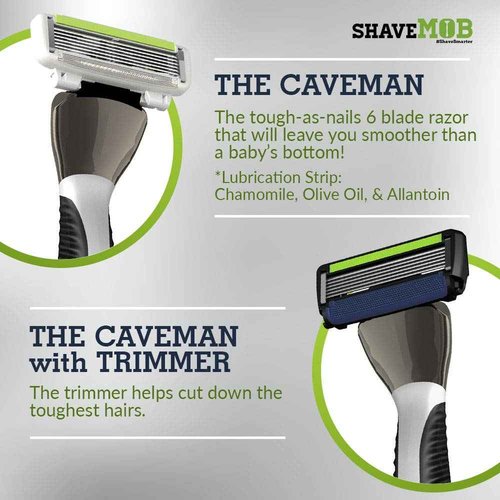 ShaveMOB 6-Blade Men's Razor Kit (Flex Head Handle 12 Refills) (No Trimmer) - The Caveman Shaving Kit