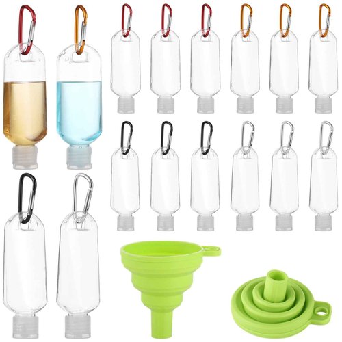 60 PCS Keychain Empty Hand Sanitizer Bottles - 1.7 oz Portable Keychain Travel Bottles, Empty Squeeze Plastic Bottle with Flip Cap, Refillable Containers with 2 Foldable Funnels for Shower Gel Lotion