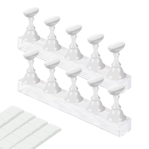Nail Stand for Press On Display Practice for Acrylic Nails, Magnetic Fake Nail Tips Holder for Nails Painting Tools and Designs with Reusable Adhesive Putty for Home DIY Art Salon Supplies (White)