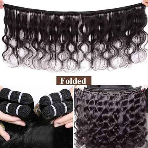 Human Hair Bundles Body Wave 4 Bundles 100% Unprocessed 12A Grade Brazilian Hair Weave 4 Bundles Human Hair Extensions Natural Black 16-22 Inch