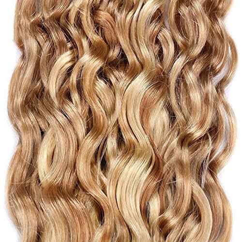 P27/613 Bundles Highlight Curly Wave Human Hair Bundle Two Tone Honey Blonde Mixed With Blonde 3 Bundles 12 14 16 Inch 613 Kinky Curly Bundle Ombre Hair Weave