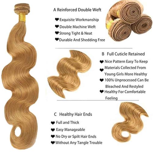 #27 Honey Blonde Bundle Human Hair Blonde Human Hair Bundles Body Wave 1 Bundle Color 27 24 Inch Blonde 100G/PC Unprocessed Brazilian Virgin Double Weft Hair Extension