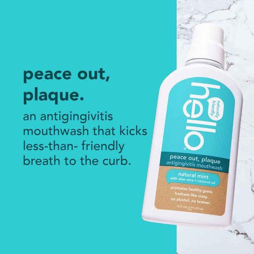 Hello Peace Out Plaque, Antigingivitis Alcohol Free Mouthwash, Natural Mint with Aloe Vera & Natural Watermelon Flavor Kids Fluoride Free Rinse, Alcohol Free, Vegan, SLS Free