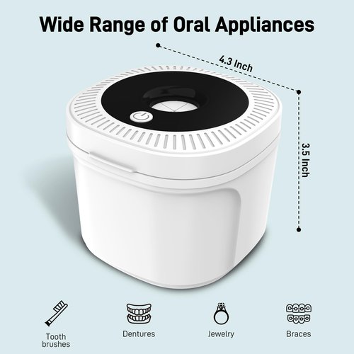 Ultrasonic Retainer Cleaner, Dental Cleaning Pod with U-V Lights, 45kHz Retainer Cleaner Machine for Dentures, Toothbrush Heads, Jewelry, Aligner, Night Mouth Guards (White)