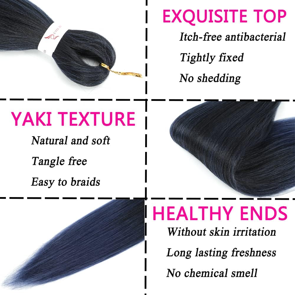 Braiding Hair Pre Stretched - Ombre Pre Stretched Braiding Hair 36 Inch Braiding Hair Soft Yaki Texture 8 Packs Crochet Hair Extensions Braids for Black Women (36 Inch(8Packs), Black/Dark Blue)