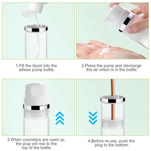 4 Pcs 150ml/5oz Airless Pump Jar Refillable Vacuum Pump Dispenser Bottles Travel Cosmetic Containers for Lotion Essence Shampoo Toiletries (Pack of 2)