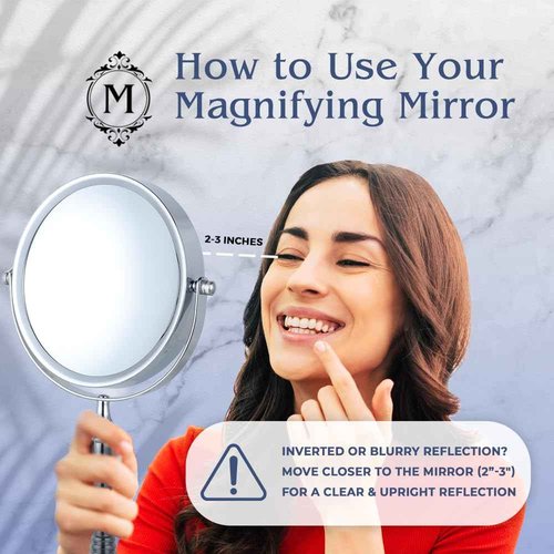 MIRRORVANA 15X Magnifying Makeup Mirror with Stand - Double-Sided 15X/1X Design - Suitable for Vanity Desk, Dressing Table, or Bathroom Countertop for Precise Make Up - 12" High x 6" Wide (Chrome)