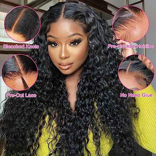 6x4 Deep Wave Lace Front Wigs Human Hair 180 Density Glueless Wigs Human Hair Pre Plucked 6x4 Deep Wave Closure Wig Human Hair Pre Cut Wigs Human Hair Curly Wig 28 Inch