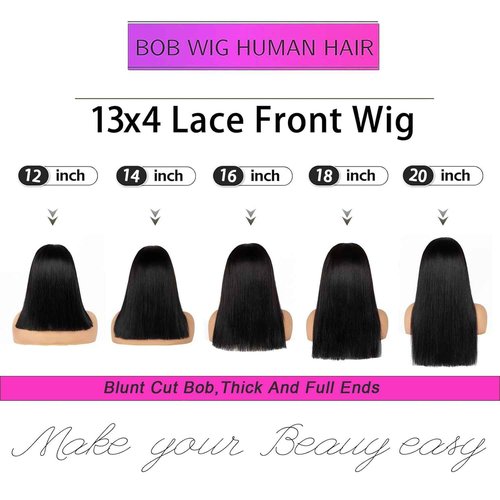OPNGF Straight Bob Wig Human Hair Glueless 13x4 Lace Front Wigs For Women Pre Plucked HD Short Bob Wig Human Hair 13x4 Frontal Lace Wig With Baby Hair 180% Density 16 Inch