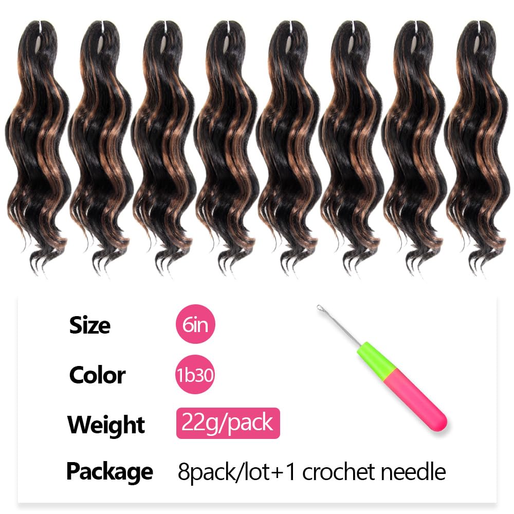 Niseyo NU Ocean Wave Crochet Hair 6 Inch 8 Packs Soft Deep Twist Crochet Braids Synthetic Wavy Braiding Hair Extensions P1B/30(Mix Black/Dark Brown)