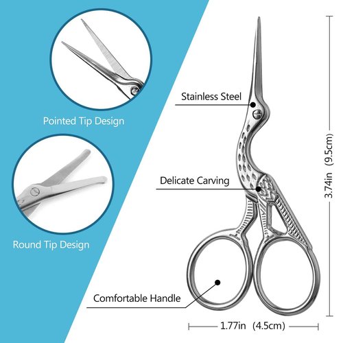 2-Pack Curved & Rounded Stork Scissors, Stainless Steel Professional Beauty Grooming Scissors for Eyebrows, Facial Hair, Dry Skin, Nose Hair.