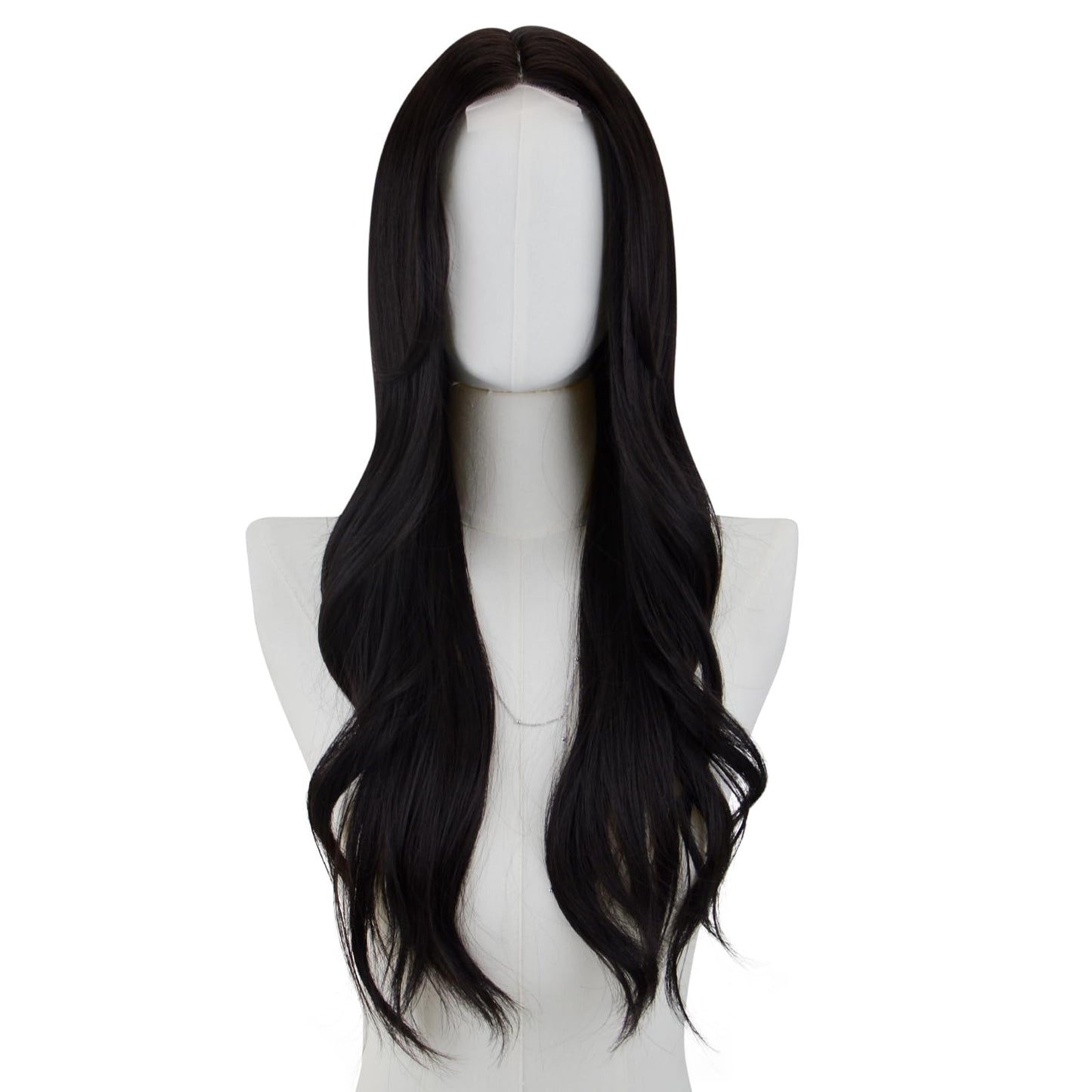 AICKER Long Black Wavy Wig for Women 26 Inch Middle Part Curly Wavy Wig Natural Looking Synthetic Heat Resistant Fiber Wig for Daily Party Use (Black)