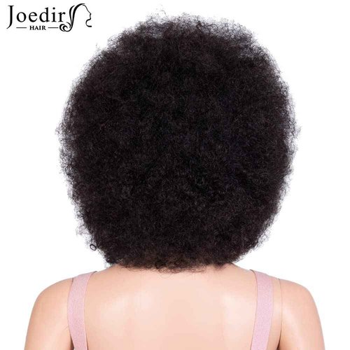 JOEDIR HAIR Afro Wigs for Black Women Human Hair Short Afro Kinky Curly Wig 8 Inch Natural Black Large Afro Wigs (Color:1B)