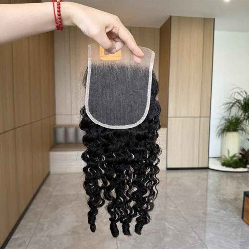 Lemoda 5x5 Closure Burmese Curly HD Transparent Lace Closure 12A Burmese Virgin Human Hair Closure Pre Plucked with Baby Hair Natural Black 16 Inch