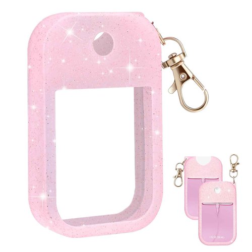 Palksky Hand Sanitizer Spray Case for Touchland,Protective Case with Keychain for Power Mist and Glow Mist1 fl oz(Glitter Sequin Pink),Travel Size