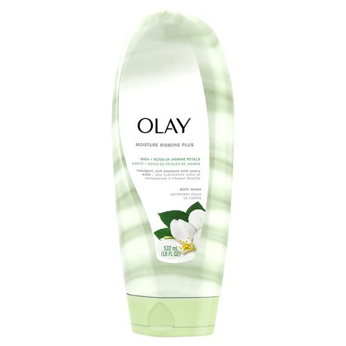 Olay Moisture Ribbons Body Wash with Shea and Notes of Jasmine Petals, 532 mL, White and Green, Pack of 1