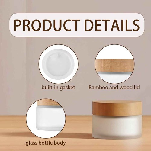 1Pcs Round Frosted Glass Cream Jar Glass Bottle with Inner Liners and Environmental Bamboo Lids Empty Makeup Container Dispenser Pots for Cream Lotion DIY Beauty Items Travel Size 100g/100ml
