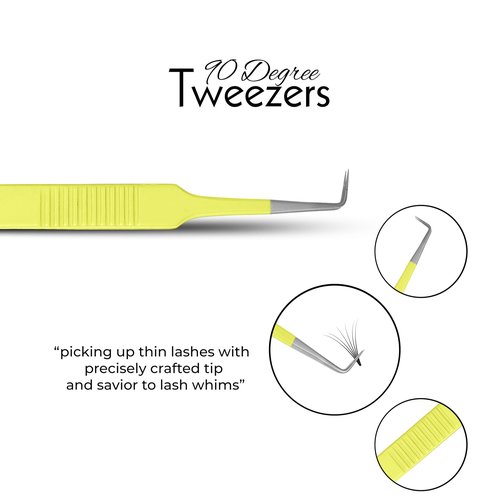 SIVOTE Lash Tweezers for Eyelash Extensions Fiber Tips, Set of 3, Volume, Volume Boot, 90 Degree Tweezers, Blue Yellow Orange