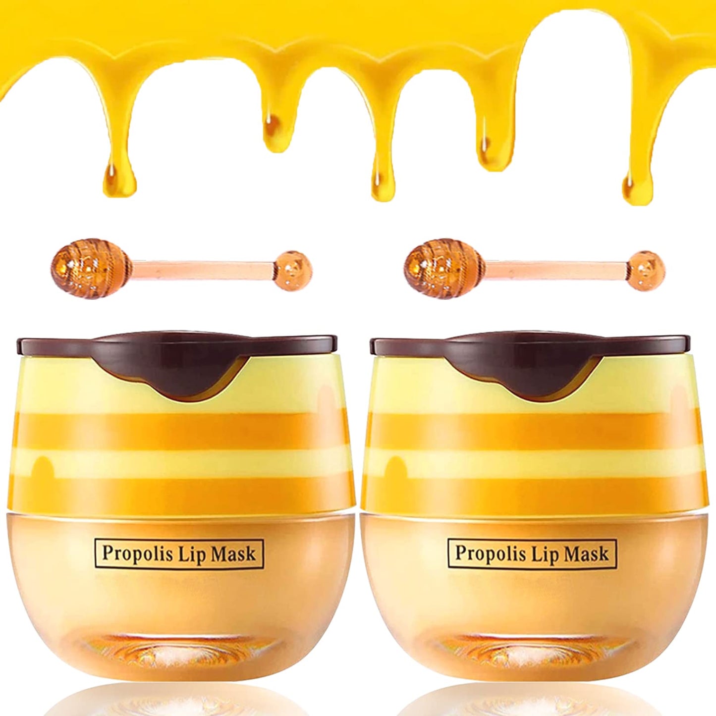 2 PCS Bee Lip Balm Lip Mask Honey Pot Honey Lip Mask Propolis Moisturizing Lip Balm with Stick - Hydrating Prevention Dry and Cracked Lip Scrubs Exfoliato Lip Wrinkle Skin Care Products