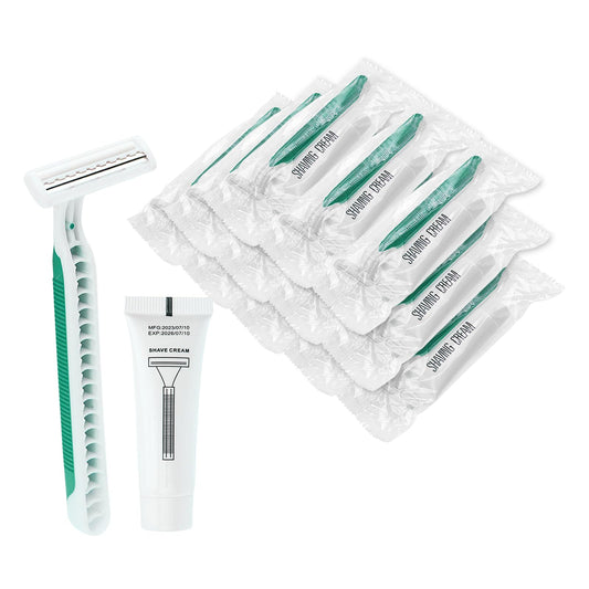 Disposable Razors in Bulk Pack of 120,Green Disposable Shaving Razor Individual Wrapped Twin Blade Bulk Disposable Razors with Clear Cap and 10g Shaving Cream for Homeless,Hotel,Travel,Charity,Shelter