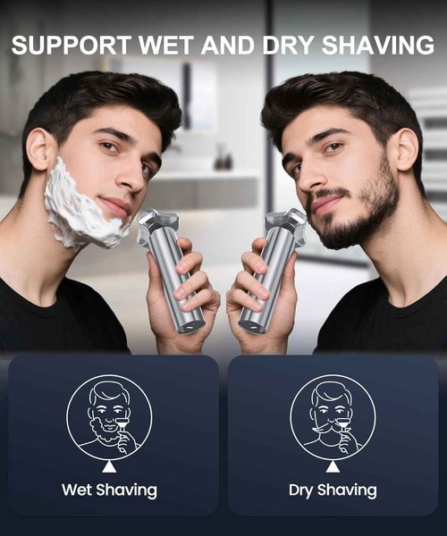 GLLAVA Electric Razor for Men，10,000RPM High-Speed Motor, IPX8 Waterproof, USB Fast Charging, 5-Min Quick Charge & Travel Lock,Metallic Silver