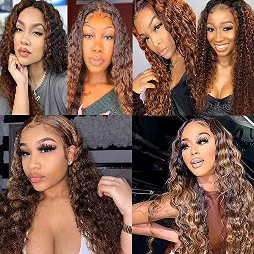 P430 Highlight Brown Bundles Human Hair Deep Wave Bundles 20 22 24 Inch Unprocessed Brazilian Virgin Remy Hair 3 Bundle Chocolate Deep Wave Human Hair Extensions 50 Gram Per Bundle