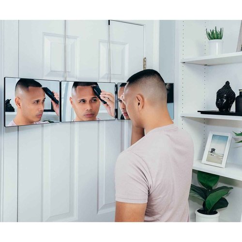 Self-Cut System 3 Way Mirror for Self Hair Cutting & Grooming - Tri-Fold Three Way Barber Mirror with Over the Door Mount - Ideal for Men and Women - 4.0 Portable Mini Travel Design