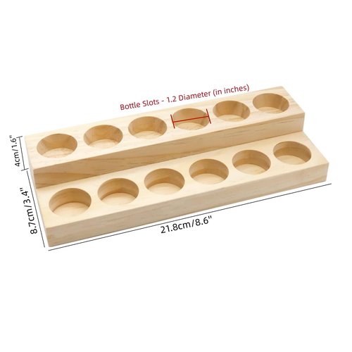 LONG TAO Essential Oil Display Stand Solid Wood Essential Oil Holder with 2 Tier Display Organizer Essential Oils Box Organizer Storage Rack for Organizing Displaying Holds 12 Bottles Shelves for Oil