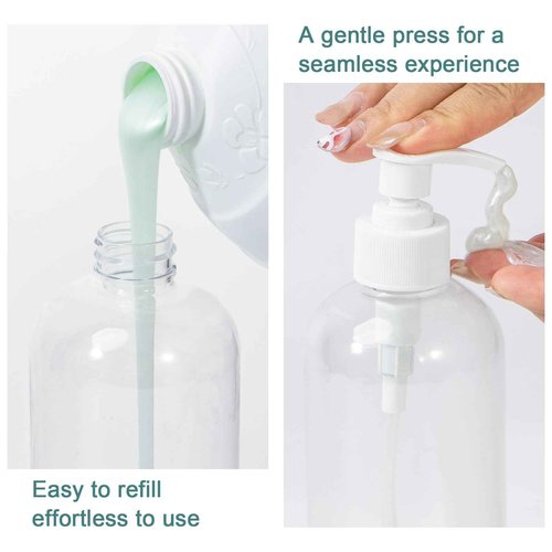 Yebeauty Pump Bottle Dispenser, 2 Pack 13.5oz/400ml Dish Lotion Soap Dispenser Plastic Liquid Shampoo Container for Bathroom Kitchen Hotel Body Wash, Clear