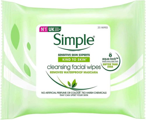 Simple Kind to Skin Cleansing Facial Wipes, 25 Count (Pack of 6)