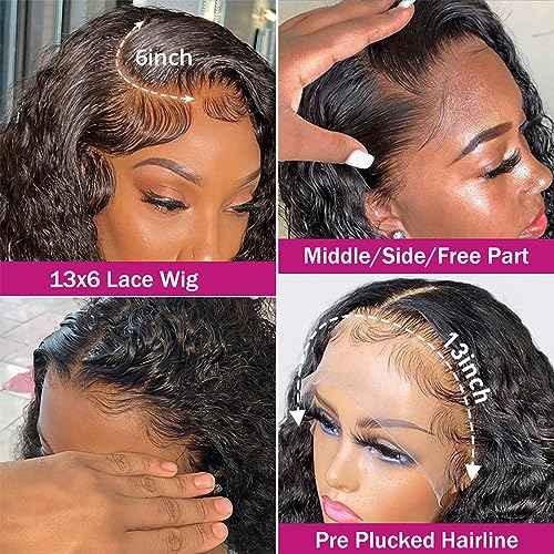 13x6 HD Lace Front Wigs Human Hair Deep Wave Human Hair Wigs for Women Pre Plucked 180% Density Deep Curly Lace Frontal Wig 26 Inch Glueless Deep Wave Human Hair Lace Front Wigs