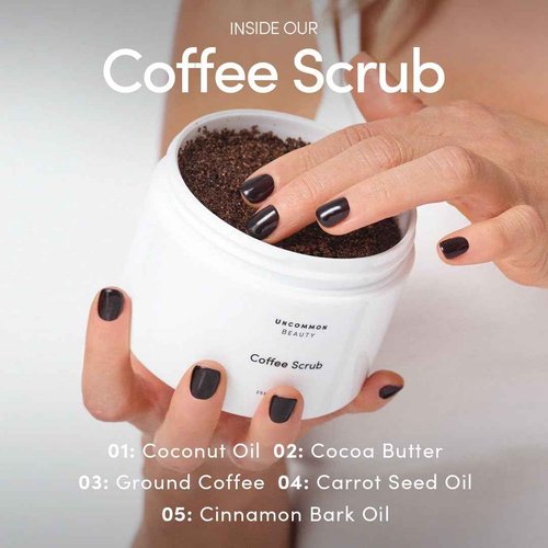 Uncommon Beauty Coffee Scrub - Exfoliating and Hydrating Body Scrub - Dry Scrub with Coconut Oil and Cocoa Butter - All Skin Types, Vegan, Cruelty Free, Synthetic Fragrance Free, 9 OZ