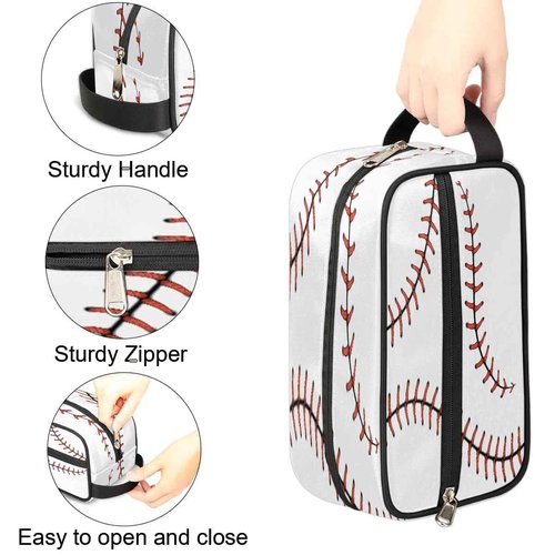 LLCXCSI Boys Travel Toiletry Bag, Kids Waterproof Hanging Dopp Kit, White Baseball Wash Bag with Large Capacity for Travel, Sports, Shower