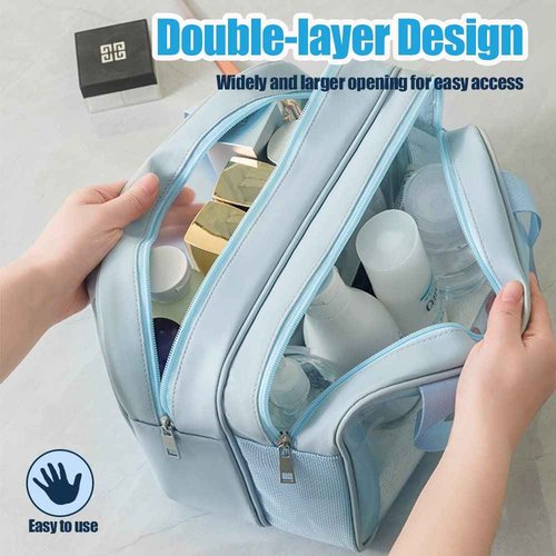 YIMIKE Travel Toiletry Bag, 2 in 1 Large Clear Makeup Bags,Cosmetics Bag,Transparent Skin Care Bag for Toiletries,Waterproof & Draining,PVC Toiletry Organizer Thickened Wash Bag for Women Men
