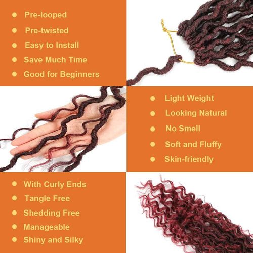 Goddess Locs Crochet Hair 14 Inch 7 Packs Crochet Hair for Women Pre Looped Crochet Braids with Curly Hair Crochet Locs With Curly Ends Soft Locs (1B/BUG#)